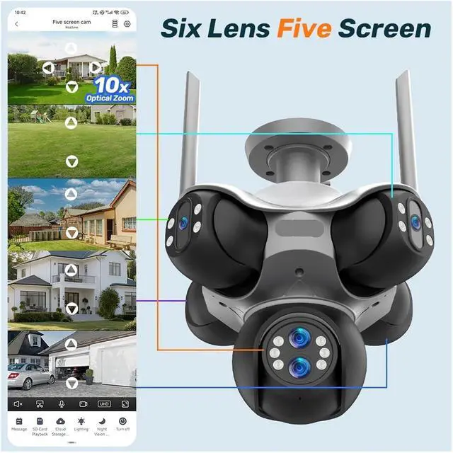 Alt view image 3 of 7 - 30MP Five Screens Outdoor Panoramic Security Camera