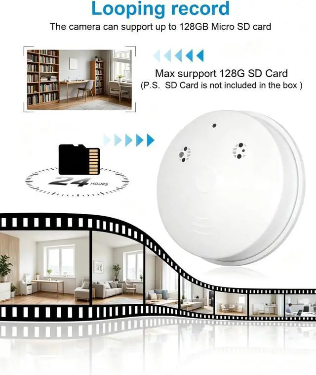 Alt view image 4 of 6 - HD 1080P Camera Smoke Detector,WiFi Mini Small Nanny Cam with Motion Detection, Indoor Wireless Surveillance for Home Security/Office with app, No Audio (no Smoke Detector Function)