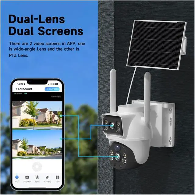 Alt view image 5 of 7 - V380 Pro 8MP 4K Dual Lenses Solar WiFi Outdoor IP Camera