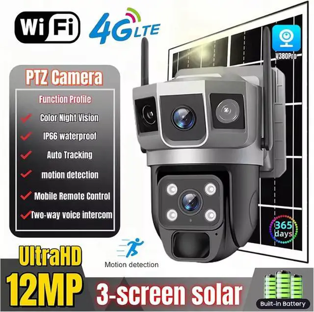 Alt view image 3 of 7 - V380 Pro Triple Screen Solar 4G WiFi PTZ Security Camera