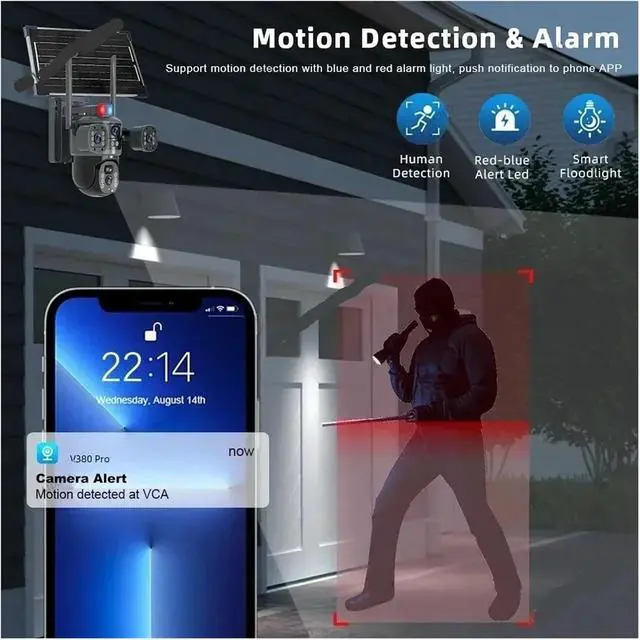 Alt view image 5 of 7 - V380 Pro 8MP 4K Solar PTZ 4G WiFi Outdoor Security Camera