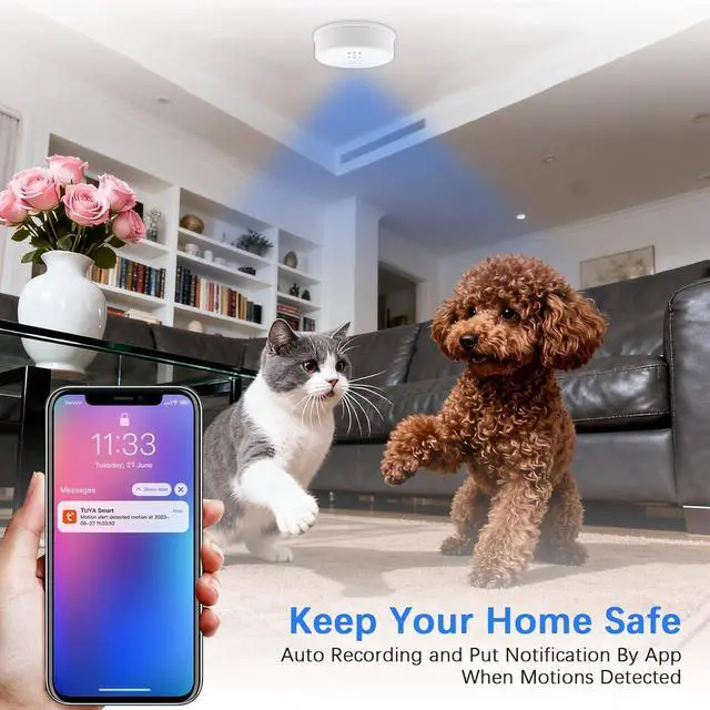 Alt view image 4 of 6 - Wireless Security Camera Indoor Surveillance, FHD 1080P Rechargeable Battery Powered Guard House Security Camera, Continuous Recording Room Indoor WiFi Security Camera with Night Vision