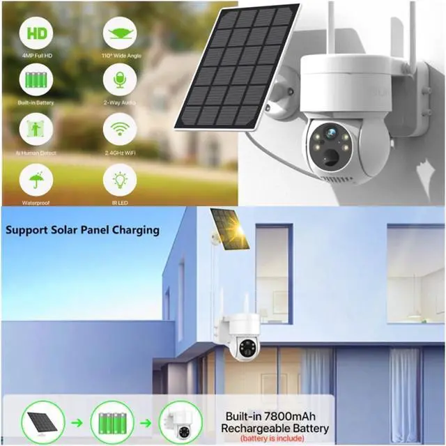 Alt view image 3 of 7 - 4MP WiFi PTZ Solar Battery Powered Outdoor IP Camera