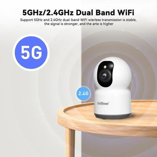 Alt view image 6 of 7 - SRIHOME 3K 5MP QHD WiFi Indoor Security Camera for Home/Baby/Cat/Dog, Pet Monitoring/Auto Tracking, Color Night Vision, SD/Cloud, 2.4/5GHz Wi-Fi, 2 Way Audio IP Camera SH038