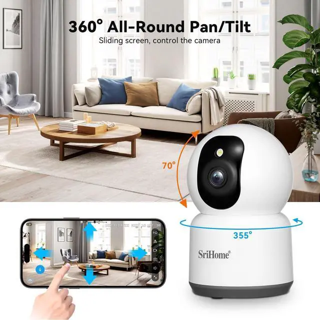 Alt view image 5 of 7 - SRIHOME 3K 5MP QHD WiFi Indoor Security Camera for Home/Baby/Cat/Dog, Pet Monitoring/Auto Tracking, Color Night Vision, SD/Cloud, 2.4/5GHz Wi-Fi, 2 Way Audio IP Camera SH038