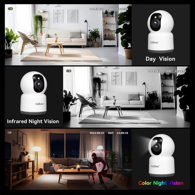 Alt view image 7 of 7 - SRIHOME 3K 5MP QHD WiFi Indoor Security Camera for Home/Baby/Cat/Dog, Pet Monitoring/Auto Tracking, Color Night Vision, SD/Cloud, 2.4/5GHz Wi-Fi, 2 Way Audio IP Camera SH038