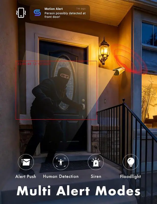 Alt view image 6 of 7 - Solar Security Cameras Wireless Outdoor, 2K/3MP Battery Powered Camera,Color Night Vision, AI Motion Detection, 2-Way Audio, IP65 Waterproof.