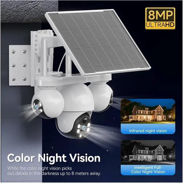 Alt view image 6 of 7 - V380 Pro 8MP 4K 3 Lenses Solar WiFi Outdoor IP Camera
