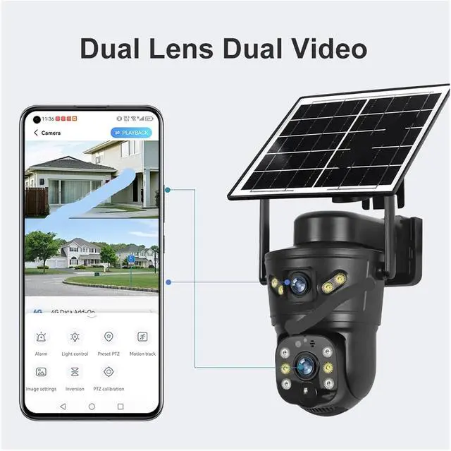 Alt view image 4 of 7 - V380 Pro 4K 8MP Dual Screen Dual Lens Solar 4G WiFi PTZ Camera