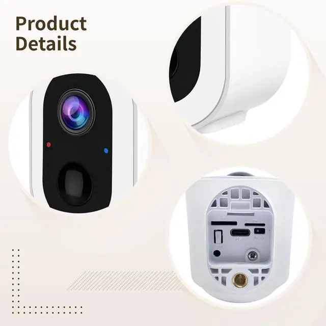 Alt view image 3 of 3 - Wireless Surveillance Camera, Battery Powered Outdoor Indoor, HD Night Vision, PIR Detection, Two-Way Audio, Compatible with Android iOS Devices, IP65 Dust & Water Resistance