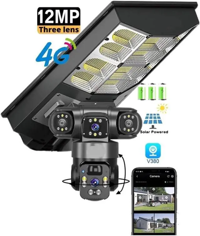 Alt view image 2 of 7 - V380 Pro 12MP Multi Lens 4G Solar Street Light PTZ Camera