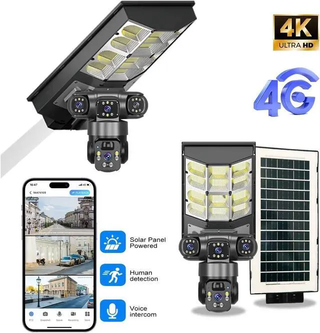 Alt view image 3 of 7 - V380 Pro 12MP Multi Lens 4G Solar Street Light PTZ Camera