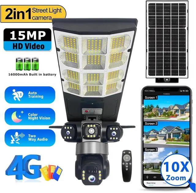 Alt view image 3 of 7 - 15MP Three Lens Solar 4G Street Light Outdoor Camera