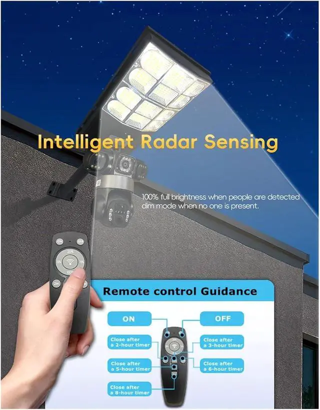 Alt view image 4 of 7 - 15MP Three Lens Solar 4G Street Light Outdoor Camera
