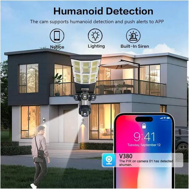 Alt view image 6 of 7 - 15MP Three Lens Solar 4G Street Light Outdoor Camera