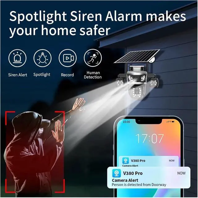 Alt view image 7 of 7 - V380 16MP AOV 4 Lens Solar 4G Battery Outdoor Security Camera