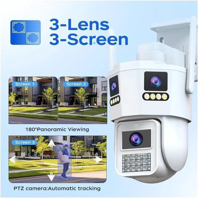 Alt view image 2 of 6 - 15MP Three Lens Three Screen 5G WiFi Outdoor PTZ IP Camera Auto Tracking Surveillance CCTV