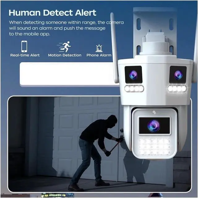 Alt view image 3 of 6 - 15MP Three Lens Three Screen 5G WiFi Outdoor PTZ IP Camera Auto Tracking Surveillance CCTV