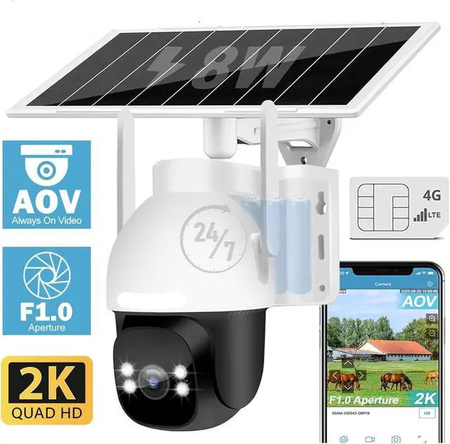Alt view image 2 of 7 - 2K 4G LTE Solar Outdoor Security Camera Built-in Battery 24/7 Recording Surveillance Camera