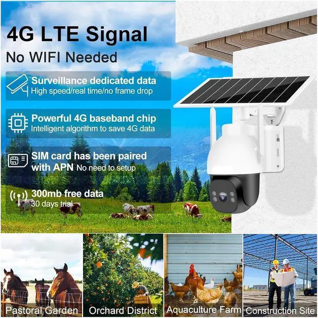 Alt view image 3 of 7 - 2K 4G LTE Solar Outdoor Security Camera Built-in Battery 24/7 Recording Surveillance Camera