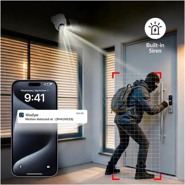 Alt view image 5 of 7 - Solar Wireless WiFi Outdoor PTZ Security Camera 3MP Home Surveillance Camera