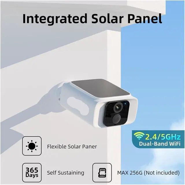 Alt view image 2 of 7 - 2K 4MP Solar Powered Wireless Outdoor Security Camera 2.4G&5GHz WiFi Surveillance Camera