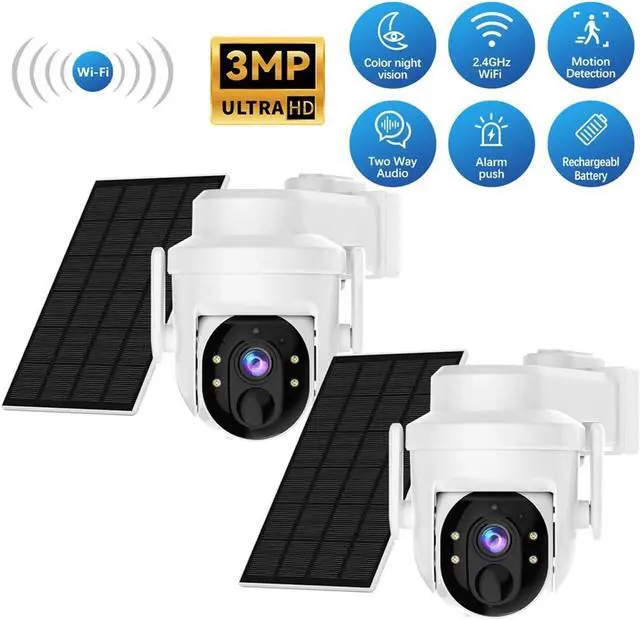 Alt view image 2 of 7 - Solar Wireless WiFi Outdoor PTZ Security Camera 3MP Home Surveillance Camera