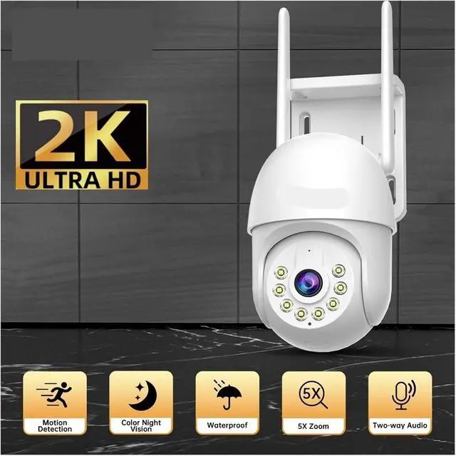 Alt view image 2 of 6 - 2K HD WiFi Outdoor PTZ IP Camera Auto Tracking Color Night Vision Surveillance CCTV Camera
