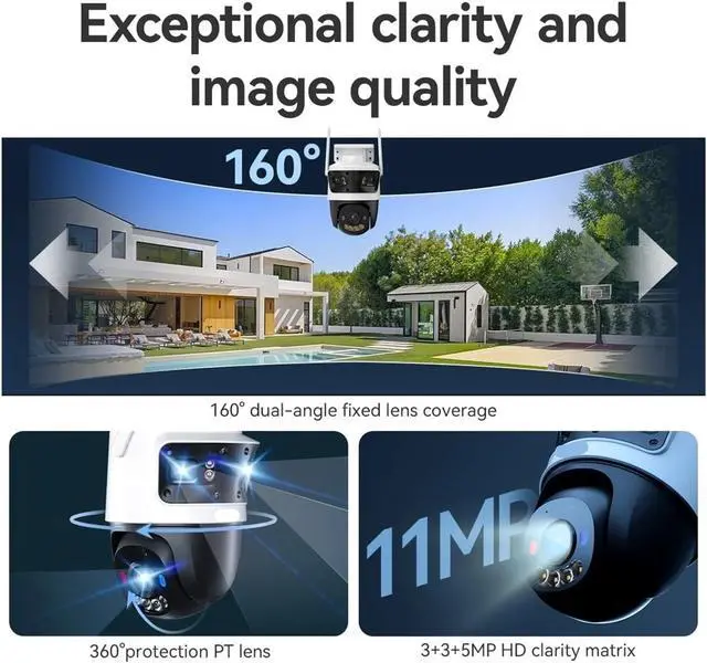 Alt view image 3 of 6 - 11MP Multi Lens WiFi Outdoor IP Security Camera AI Human Vehicle Detection Surveillance Camera