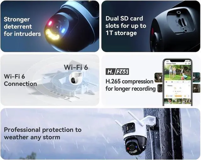 Alt view image 6 of 6 - 11MP Multi Lens WiFi Outdoor IP Security Camera AI Human Vehicle Detection Surveillance Camera