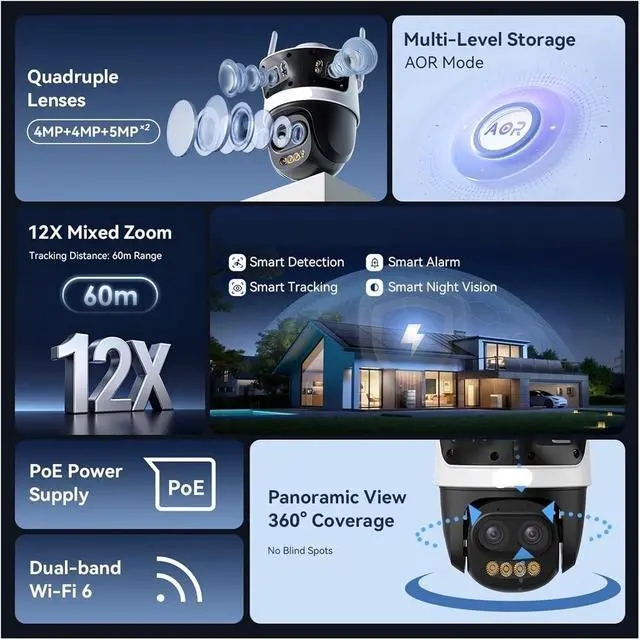Alt view image 2 of 6 - 13MP WiFi6 5G Outdoor Security Camera 12X Mixed Zoom AI Tracking Surveillance IP Camera
