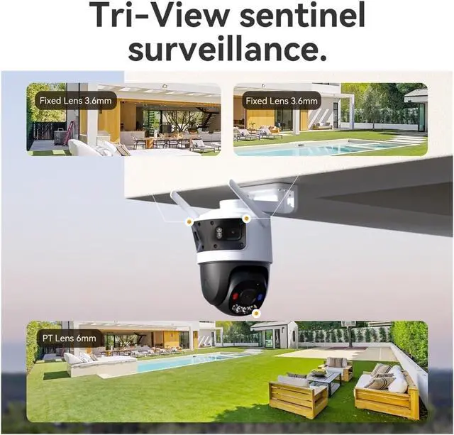 Alt view image 2 of 6 - 11MP Multi Lens WiFi Outdoor IP Security Camera AI Human Vehicle Detection Surveillance Camera