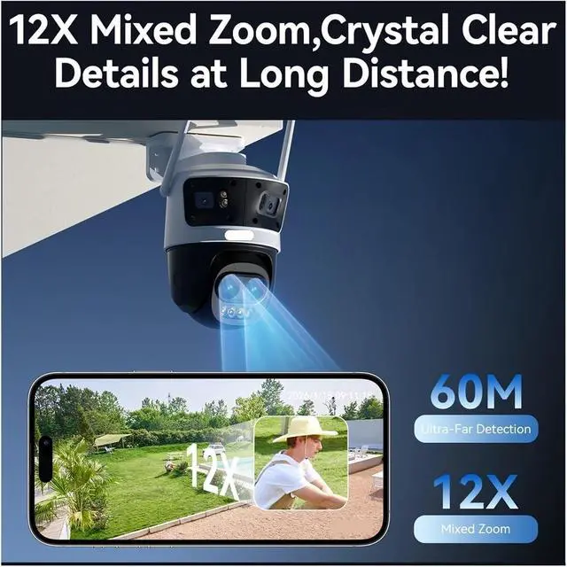 Alt view image 4 of 6 - 13MP WiFi6 5G Outdoor Security Camera 12X Mixed Zoom AI Tracking Surveillance IP Camera