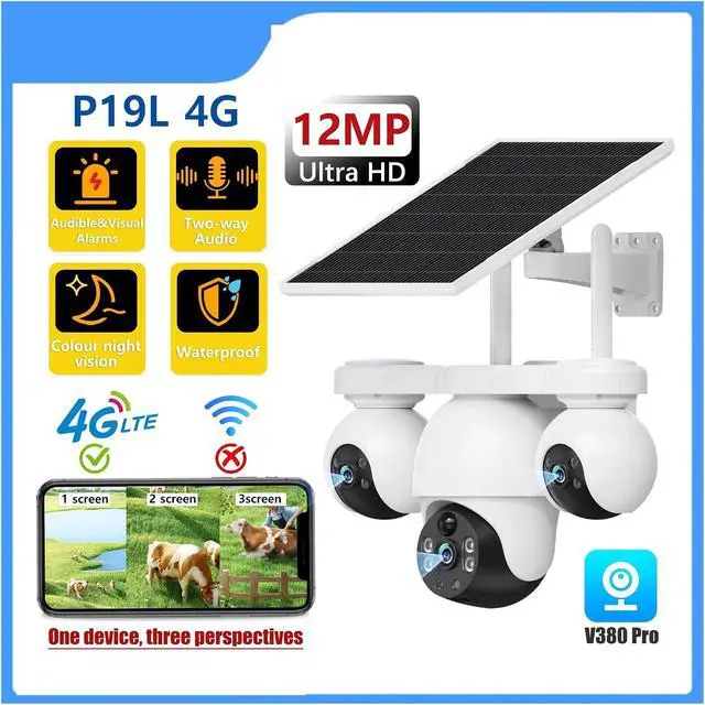 Alt view image 2 of 7 - V380 Pro 12MP Solar 4G No WiFi Outdoor Security PTZ Camera