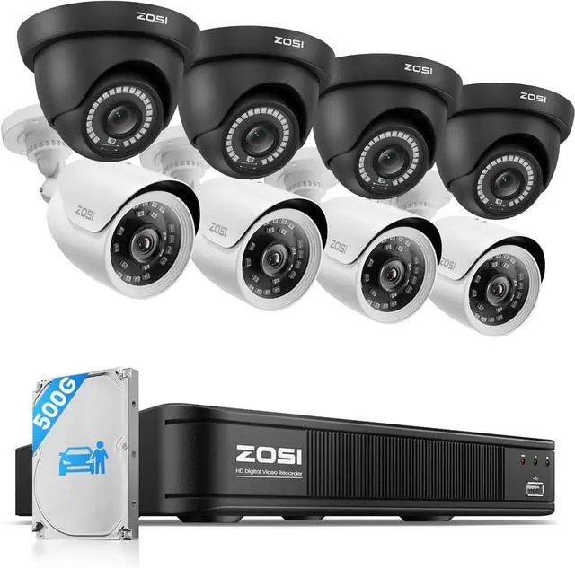 Main image of ZOSI H.265+ 1080p Security Camera System, 5MP-Lite 8CH CCTV DVR Recorder with AI Human Vehicle Detection, 8 x 1080p Weatherproof Bullet Dome Camera Outdoor Indoor, 80ft Night Vision, 500GB HDD