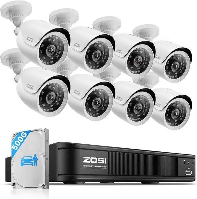 Main image of ZOSI H.265+ 1080p Home Security Camera System Outdoor Indoor, 5MP-Lite 8 Channel CCTV DVR with AI Human Vehicle Detection, 8 x 2MP Weatherproof Surveillance Bullet Camera, Day Night Vision, 500GB HDD