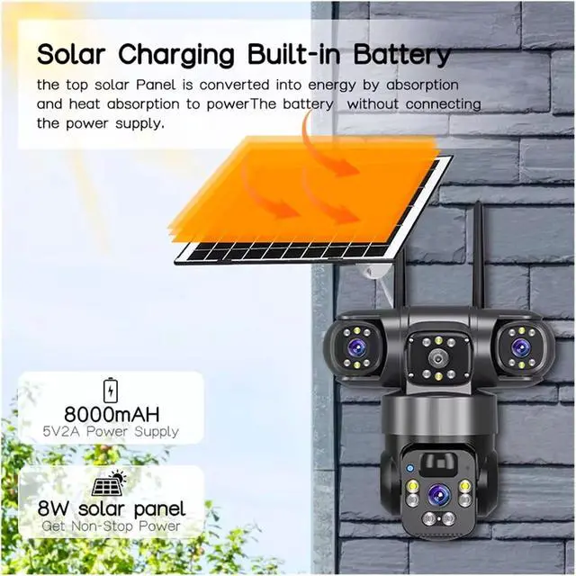 Alt view image 6 of 7 - V380 6K Triple Screen 4G WiFi Solar PTZ Battery Outdoor Security CCTV Camer