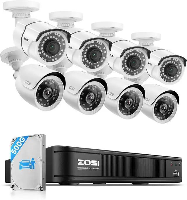 Main image of ZOSI 1080p Security Camera System Outdoor Indoor, H.265+ 5MP Lite 8 Channel DVR with 8 x 1080p Weatherproof Surveillance Bullet Camera, Night Vision, AI Human Vehicle Detection, 500GB Hard Drive