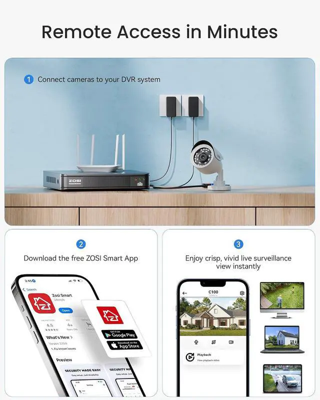 Alt view image 7 of 7 - ZOSI 1080p Security Camera System Outdoor Indoor, H.265+ 5MP Lite 8 Channel DVR with 8 x 1080p Weatherproof Surveillance Bullet Camera, Night Vision, AI Human Vehicle Detection, 500GB Hard Drive