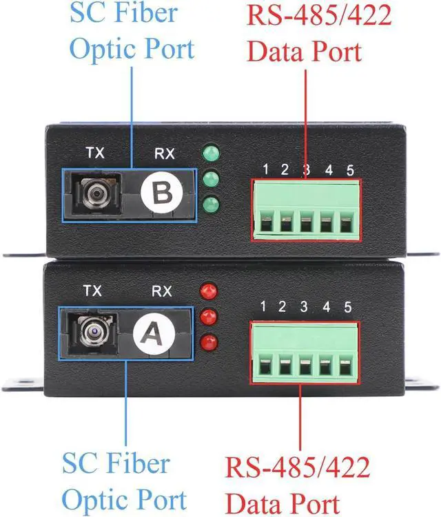 Alt view image 3 of 7 - RS485 Serial to Ethernet Converter Data Optical Transceiver SC Single-Mode Fiber Media Converter Adapter, A Pair