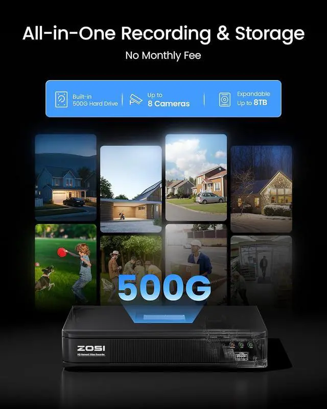 Alt view image 4 of 7 - ZOSI 1080p Security Camera System Outdoor Indoor, H.265+ 5MP Lite 8 Channel DVR with 8 x 1080p Weatherproof Surveillance Bullet Camera, Night Vision, AI Human Vehicle Detection, 500GB Hard Drive