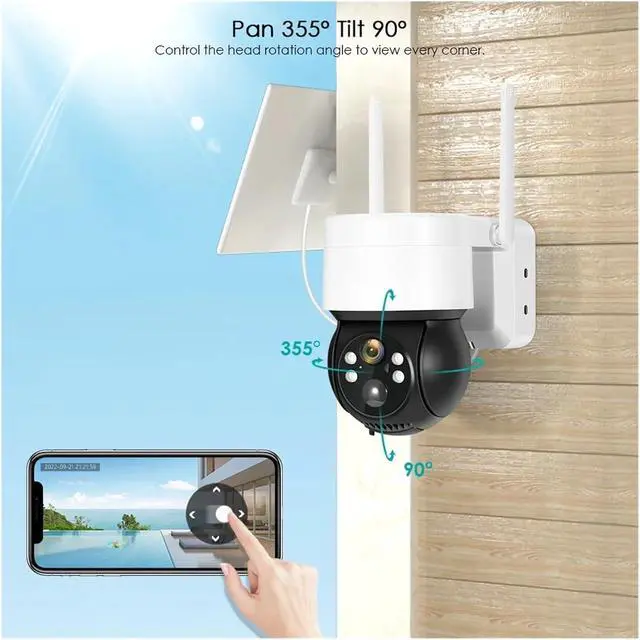 Alt view image 4 of 6 - 2MP 1080P Solar PTZ Security Camera Outdoor WiFi Solar Panel Rechargeable