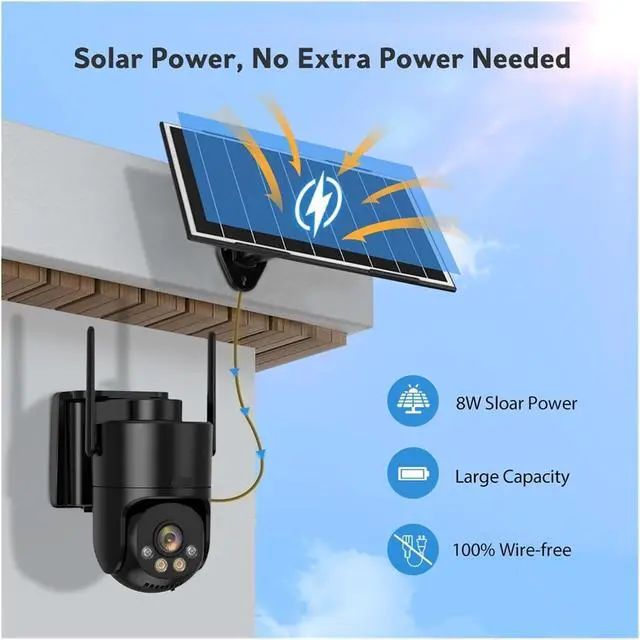 Alt view image 2 of 6 - 2K 3MP AOV Solar PTZ Security Camera Outdoor WiFi Wireless Color Night Vision Built-in Battery Surveillance Cam