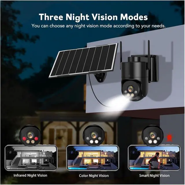 Alt view image 6 of 6 - 2K 3MP AOV Solar PTZ Security Camera Outdoor WiFi Wireless Color Night Vision Built-in Battery Surveillance Cam