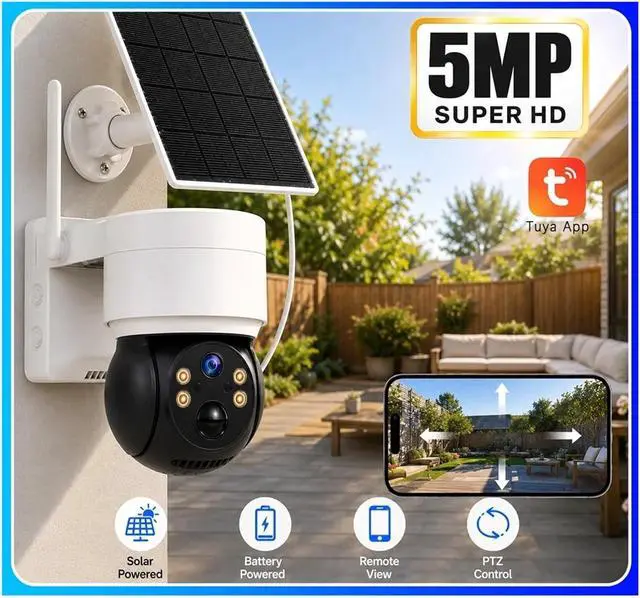 Alt view image 2 of 6 - 5MP Full HD Solar Security Camera Outdoor WiFi Battery Powered PTZ IP65 Waterproof Remote Surveillance Cam