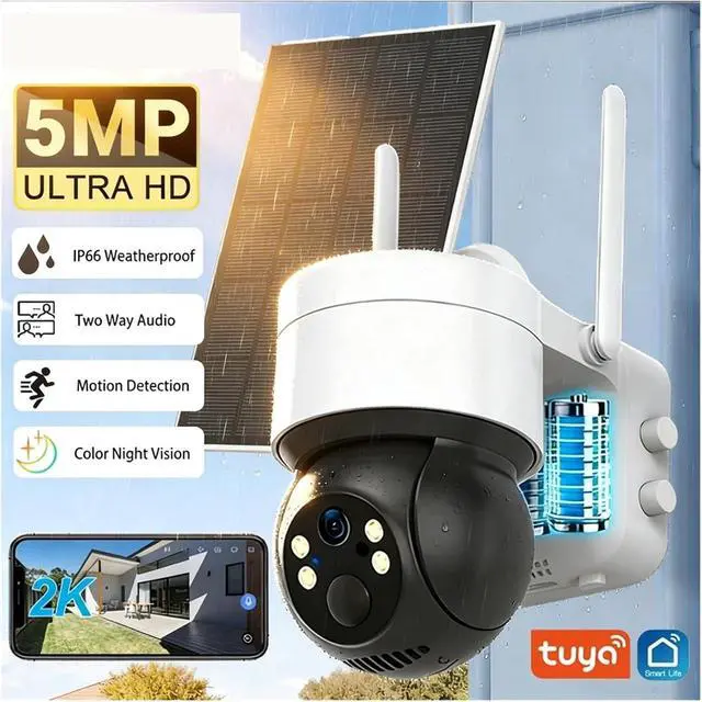 Alt view image 2 of 6 - 5MP Solar PTZ Security Camera Outdoor WiFi Wireless IP Cam Built-in Battery Long Standby Surveillance Selling Points