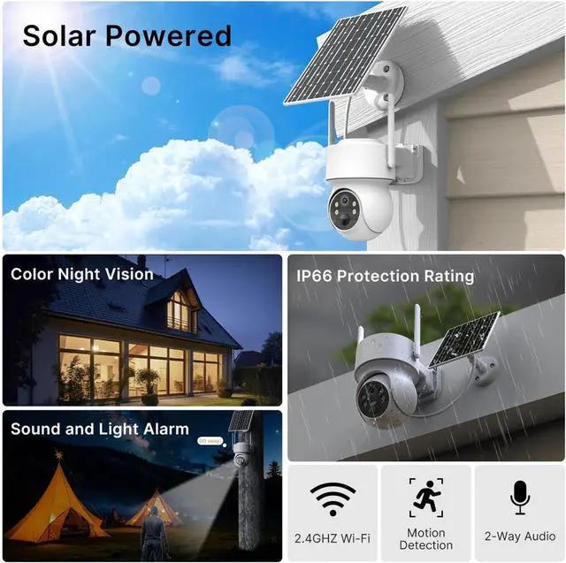Alt view image 3 of 6 - Outdoor Solar PTZ Security Camera WiFi HD Wireless IP Cam Built-in Battery Long Standby Remote View via Mobile App