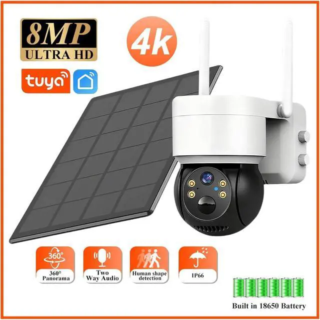 Alt view image 2 of 7 - 8MP 4K Solar PTZ Security Camera Outdoor WiFi Wireless IP Cam Built-in Battery Long Standby Surveillance