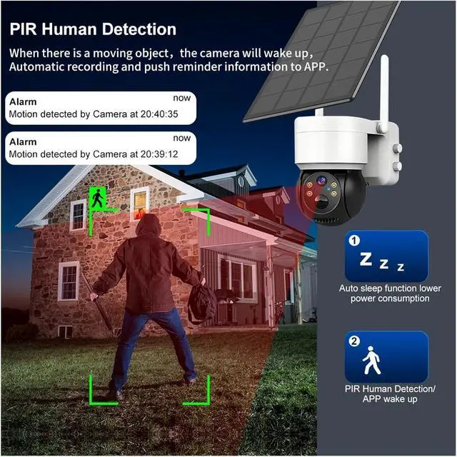 Alt view image 4 of 7 - 8MP 4K Solar PTZ Security Camera Outdoor WiFi Wireless IP Cam Built-in Battery Long Standby Surveillance