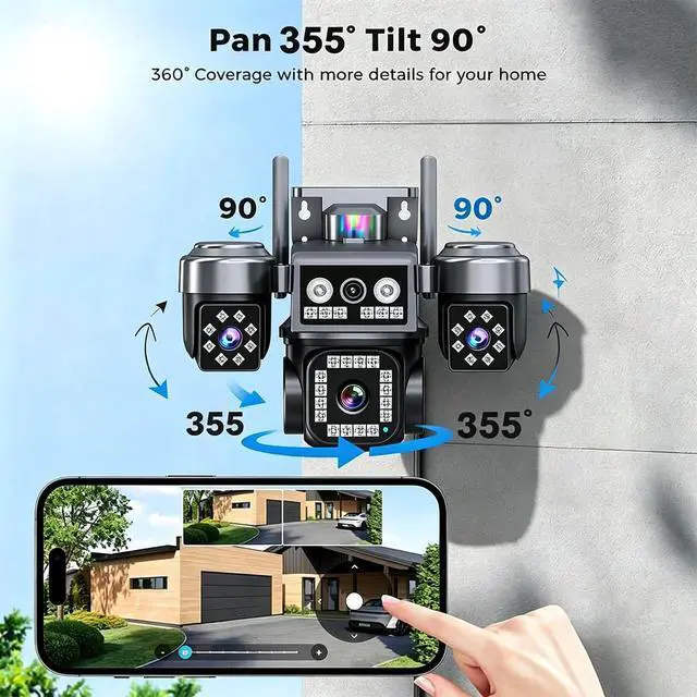 Alt view image 4 of 7 - 4-Lens Outdoor Security Camera 8MP, 4G LTE PTZ Home Monitoring Camera WiFi Wireless, Intelligent Human Detection, Color Night Vision, 24/7 Video Recording, Suitable for Courtyard Garage home1